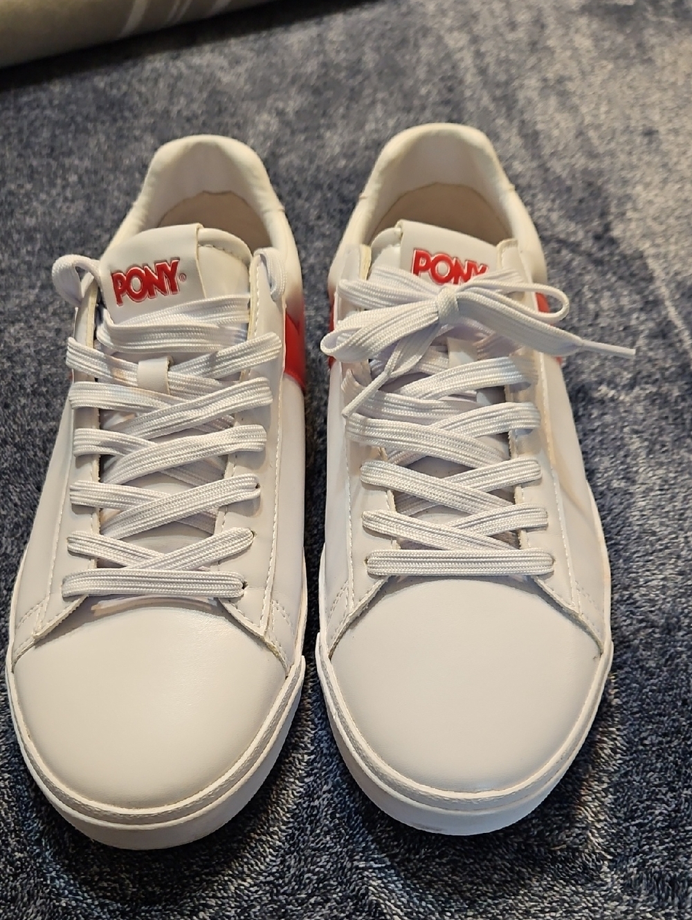 Pony White Sneakers with Red Logo Accent